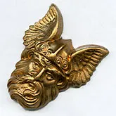b9-0869-Vintage brass stamping of mythical god Mercury (Hermes) No hole. 22x25, 2 pcs