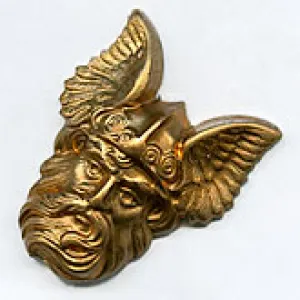 b9-0869-Vintage brass stamping of mythical god Mercury (Hermes) No hole. 22x25, 2 pcs