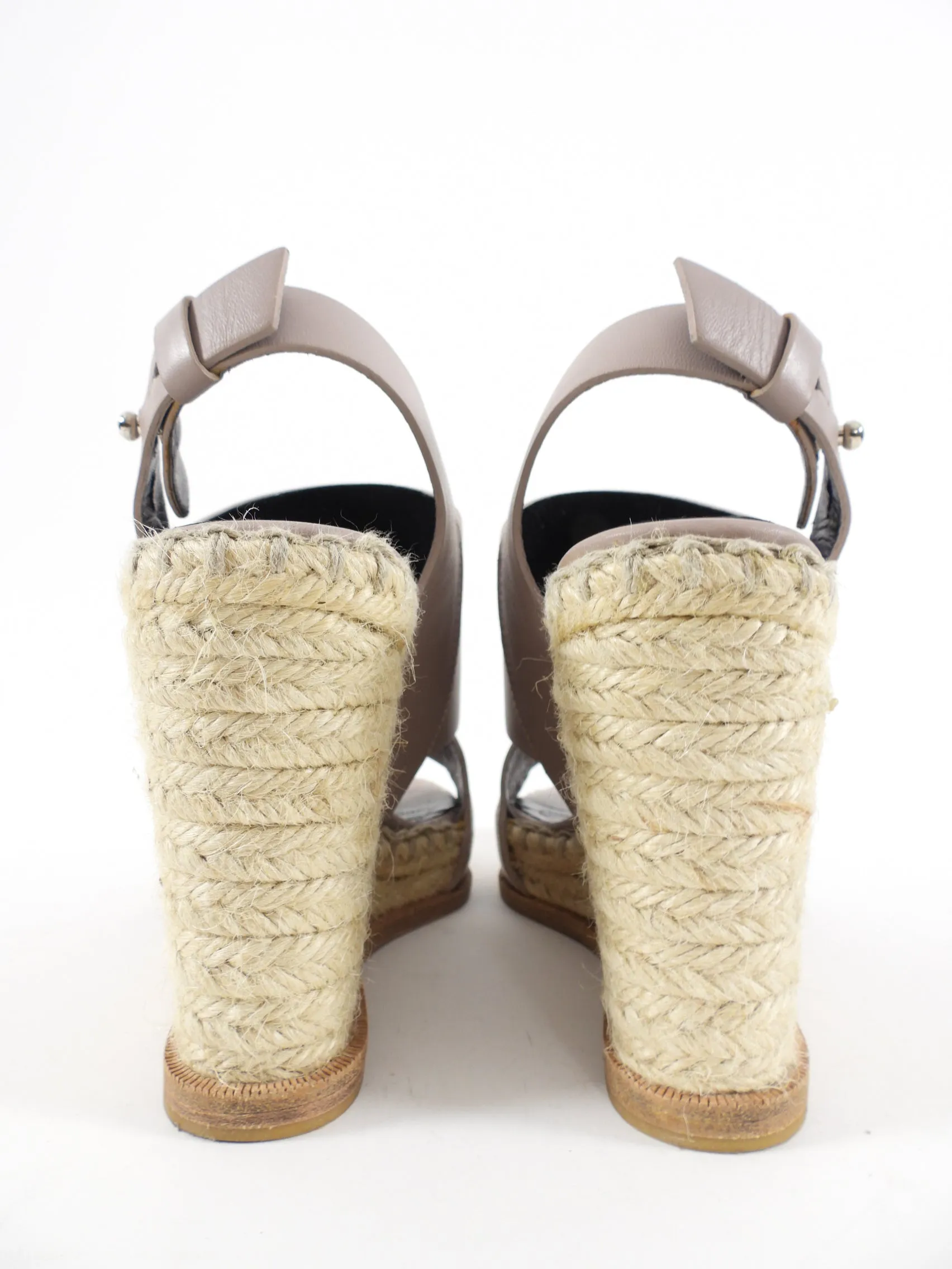 Balenciaga Taupe Leather Espadrille Wedge Sandals - 37