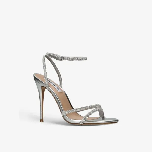 Bryanna Metallic Leather Sandals with Steve Madden Rhinestones, Silver