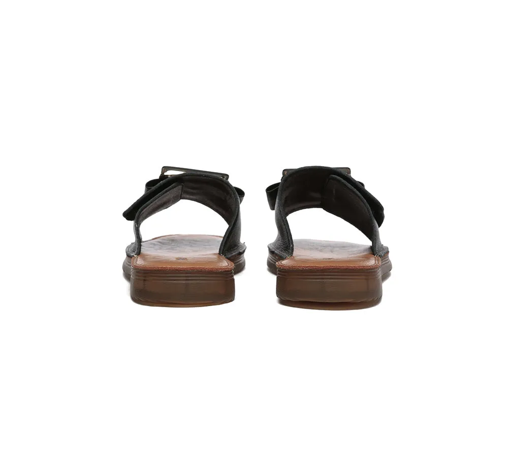 EVERAU Women Leather Buckle Top Ultra Soft Slides Bera