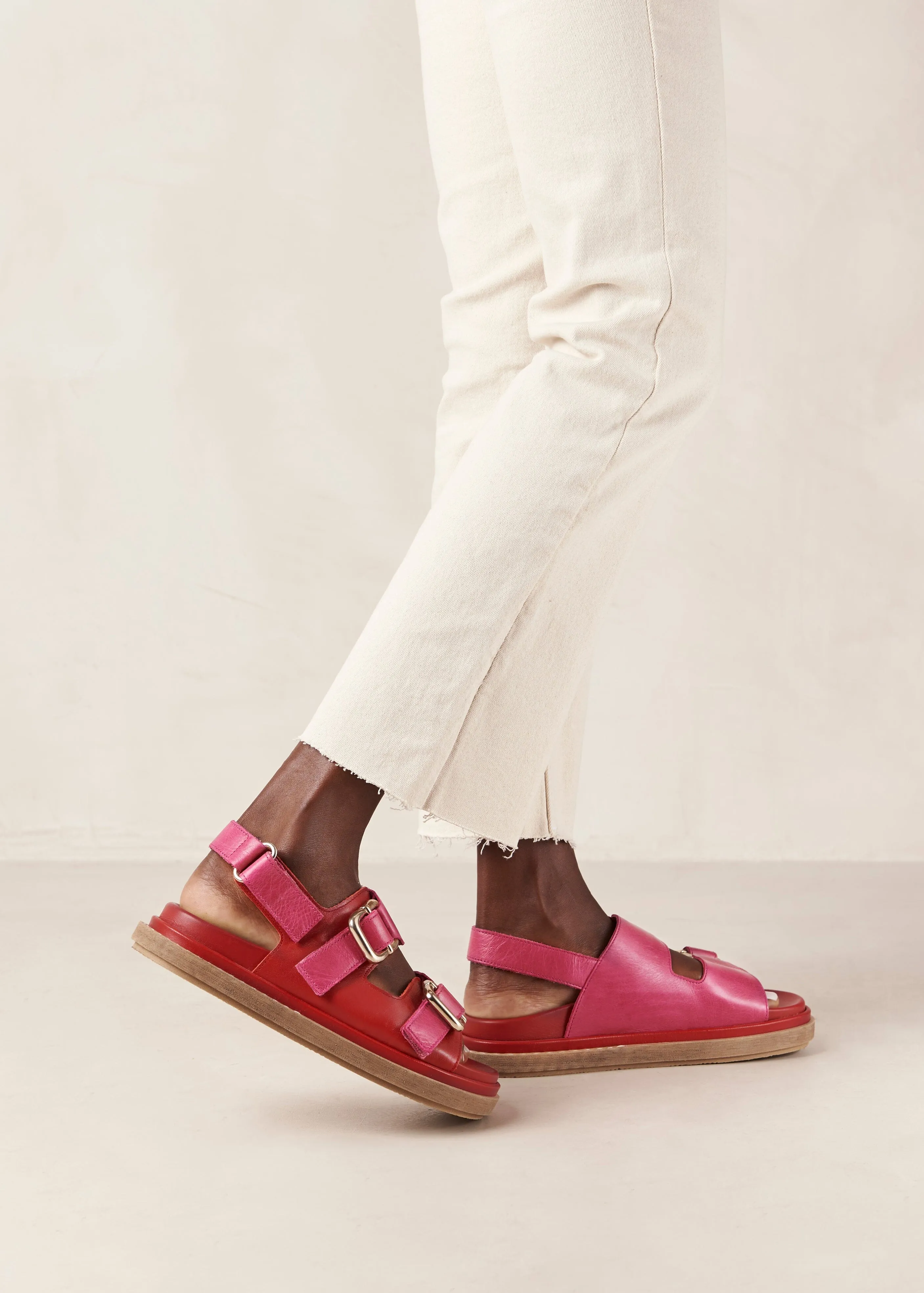 Harper Bicolor Red Magenta Leather Sandals