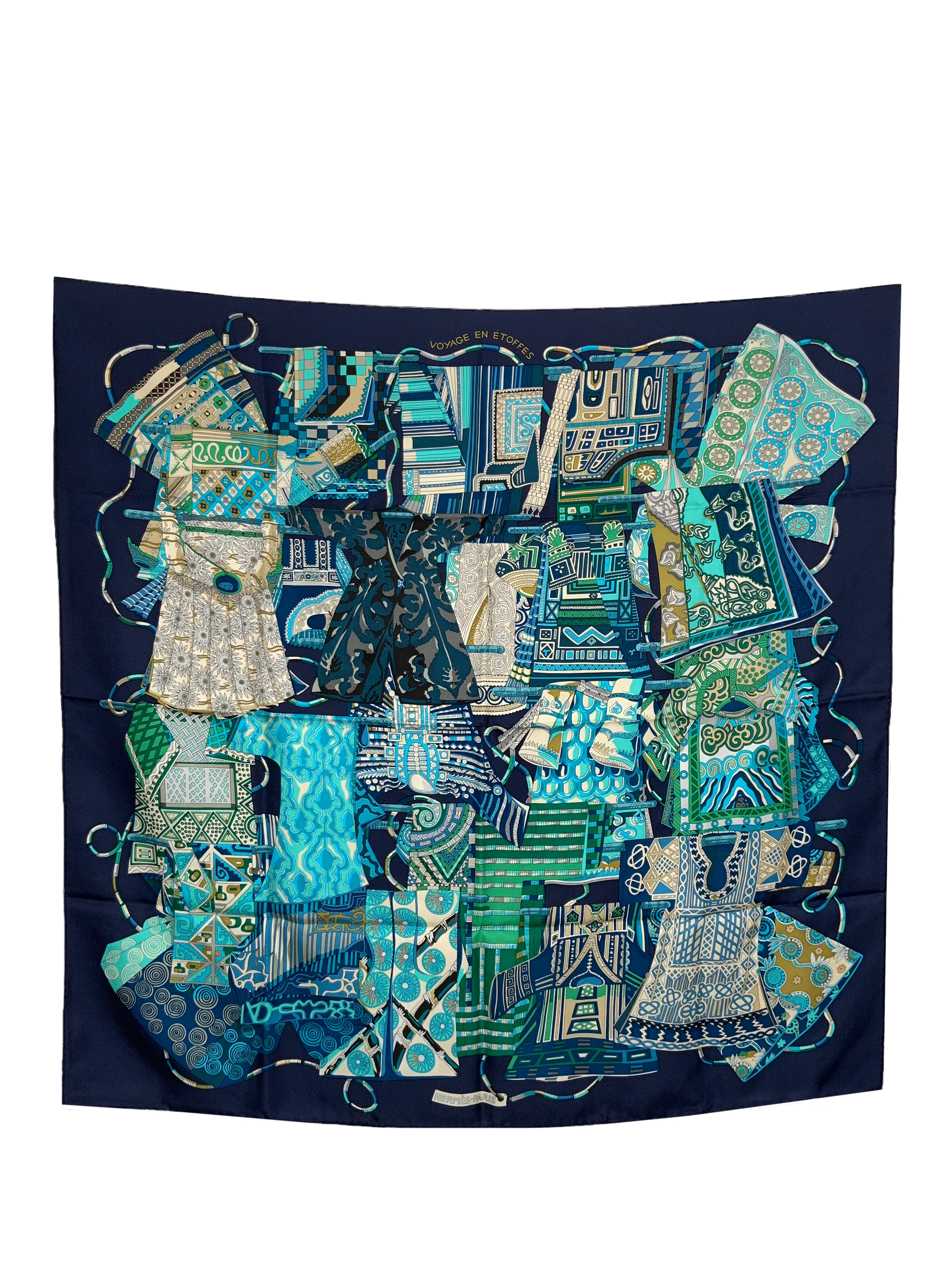 Optimized title: Hermes Silk Scarf 90 - Voyage En Etoffes Design, Luxurious 90x90 cm Size