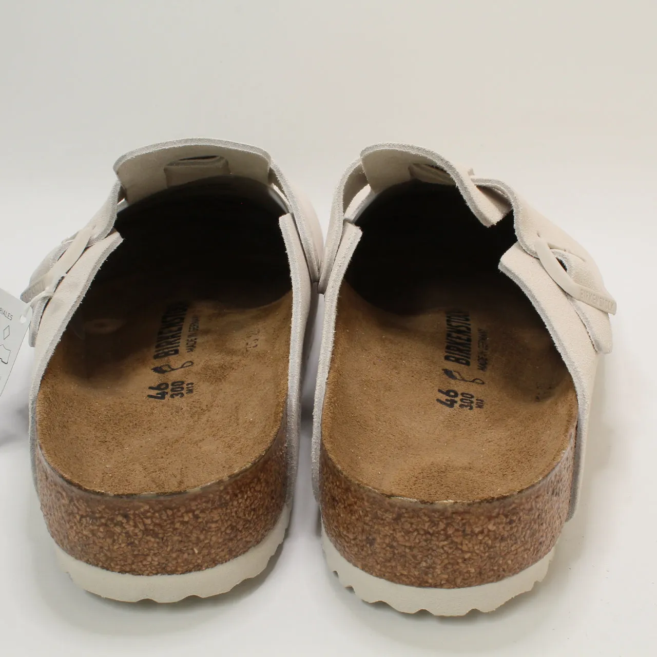 Mens Birkenstock Boston Clogs Antique White Suede Uk Size 11.5