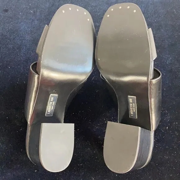 New Lafayette 148 Black Block Heel Slides Sandals