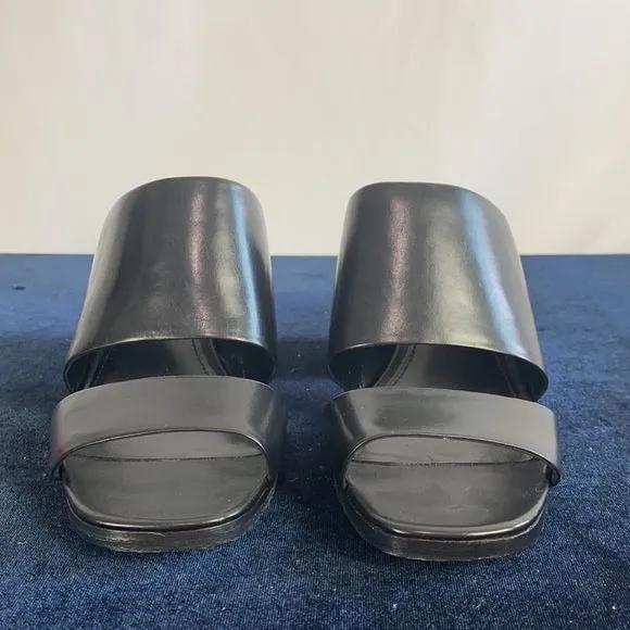 New Lafayette 148 Black Block Heel Slides Sandals