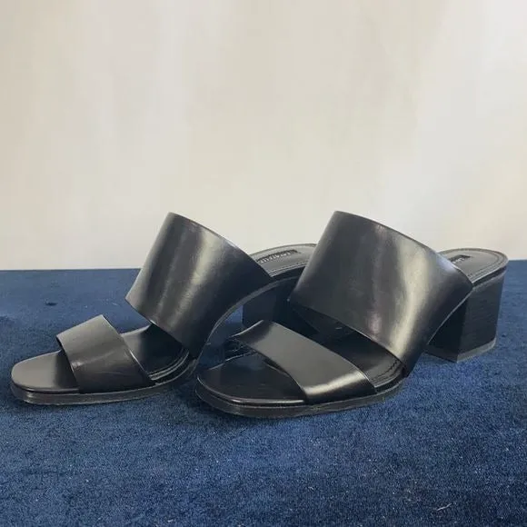 New Lafayette 148 Black Block Heel Slides Sandals