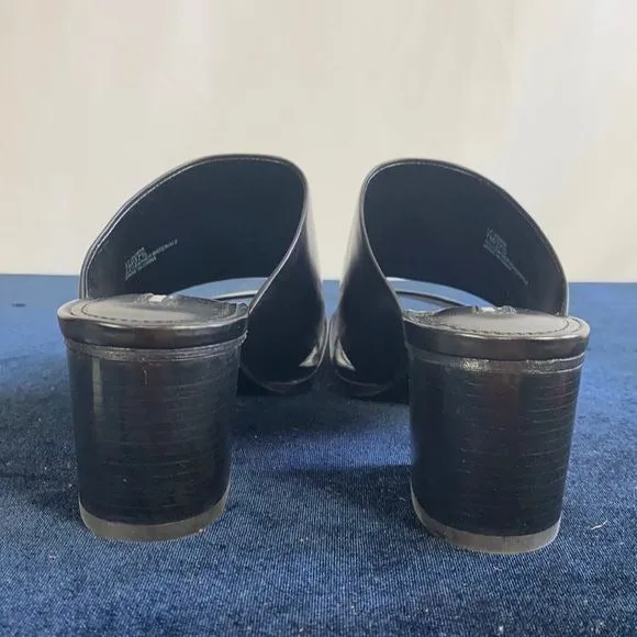 New Lafayette 148 Black Block Heel Slides Sandals