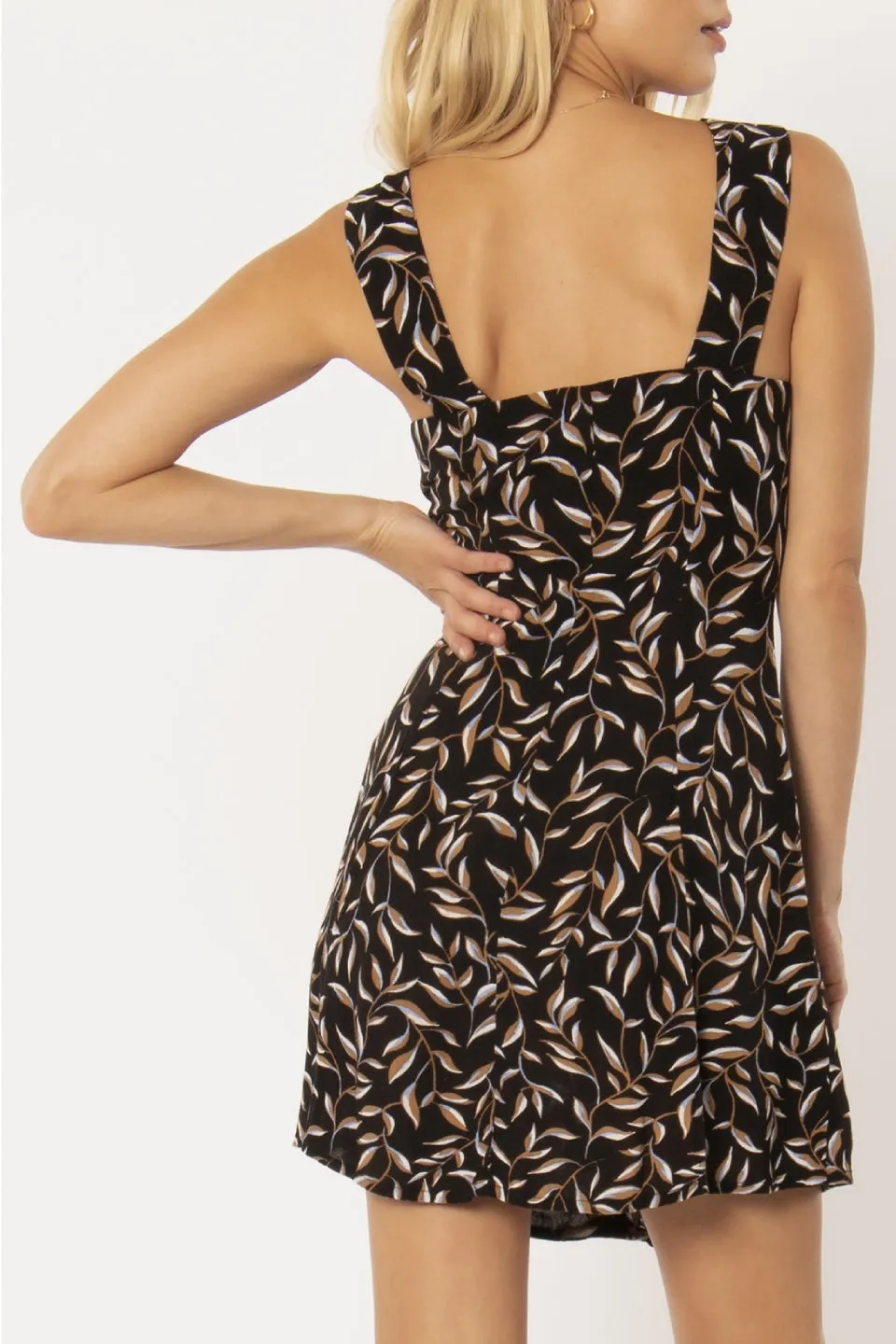 Parker Black Print Woven SL Mini Dress