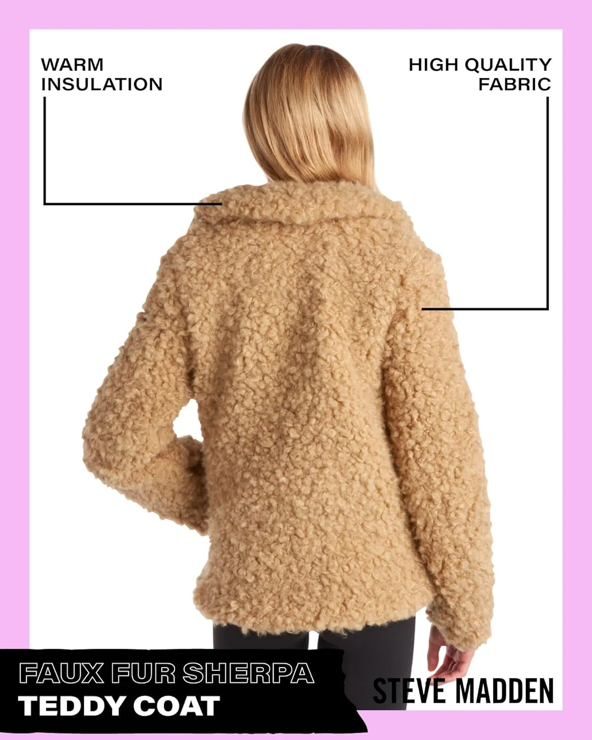 Steve Madden Girls' Jacket – Zip Up Sherpa Fleece Sweatshirt Jacket – Casual Teddy Coat for Girls (4-16)