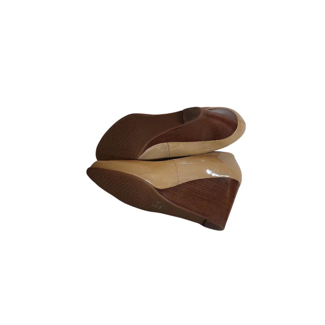 Tory Burch Burnt Almond Jade Peep-toe Wedges | Pre Loved |