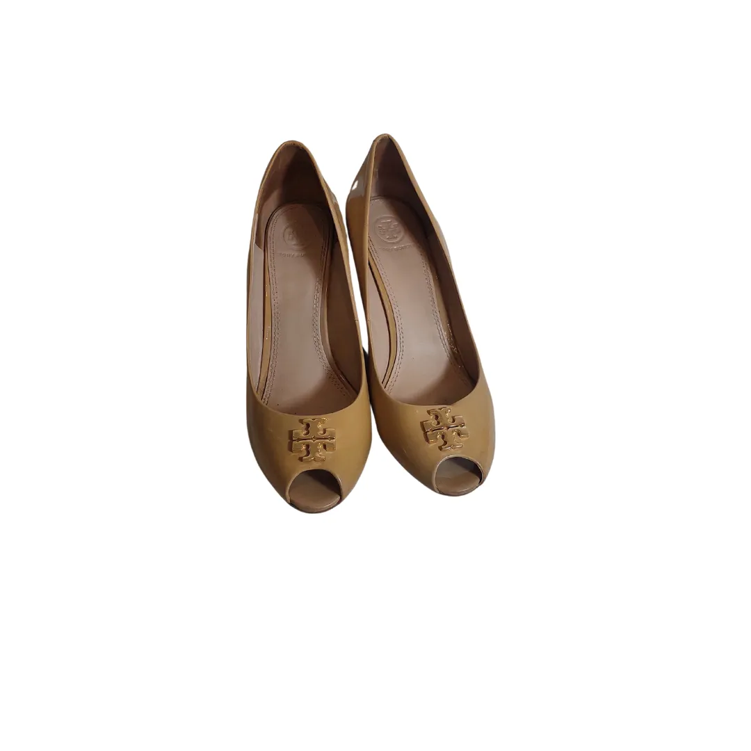 Tory Burch Burnt Almond Jade Peep-toe Wedges | Pre Loved |