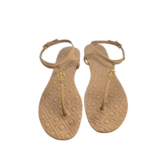 Tory Burch Light Tan Marion Quilted Leather Thong Sandals | Pre Loved |