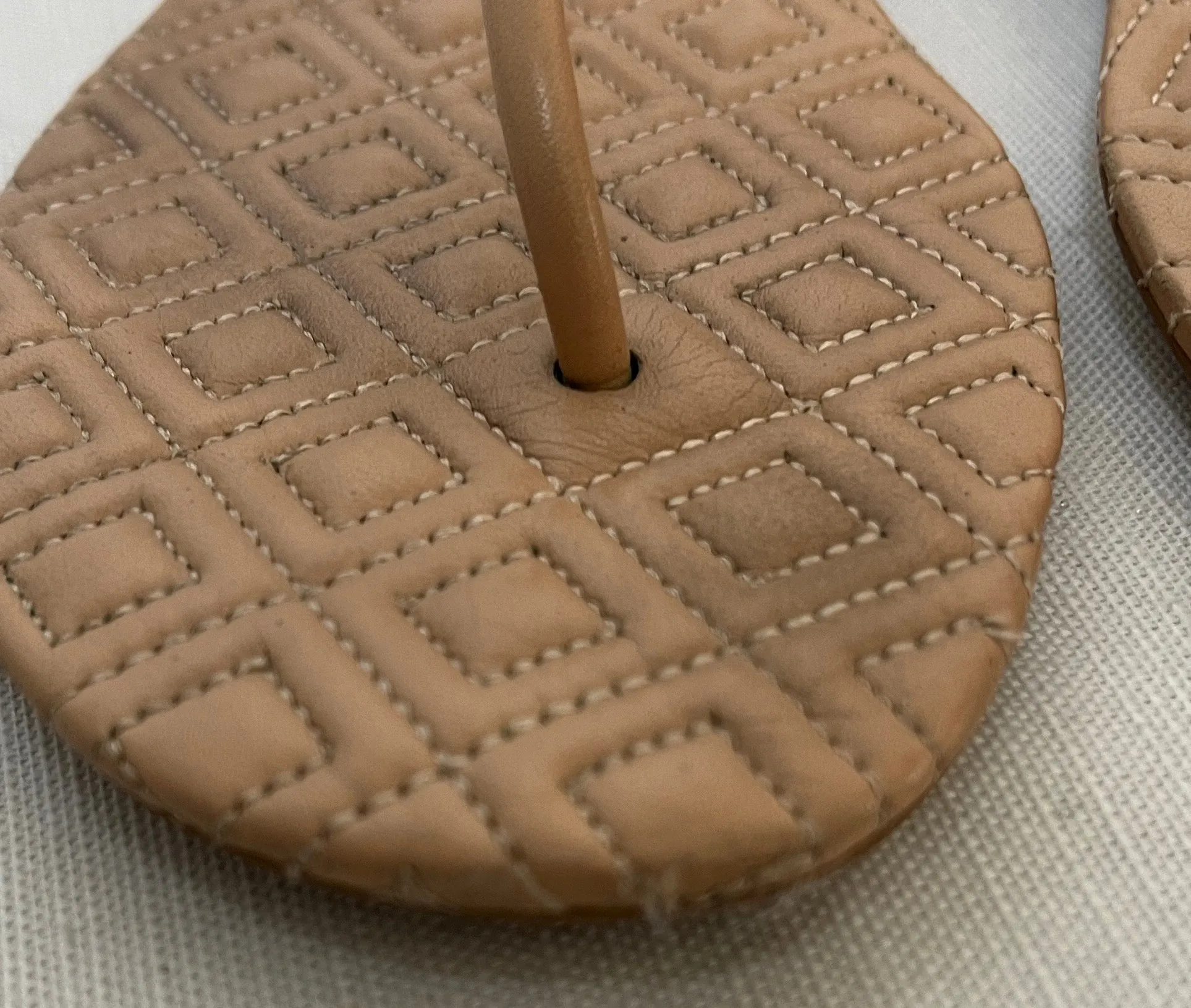 Tory Burch Light Tan Marion Quilted Leather Thong Sandals | Pre Loved |