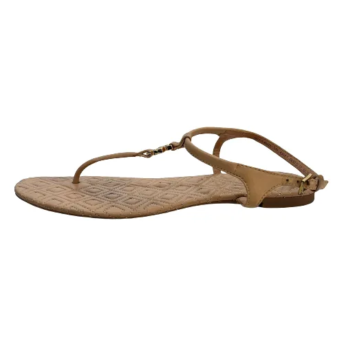 Tory Burch Light Tan Marion Quilted Leather Thong Sandals | Pre Loved |