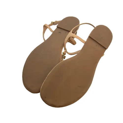 Tory Burch Light Tan Marion Quilted Leather Thong Sandals | Pre Loved |