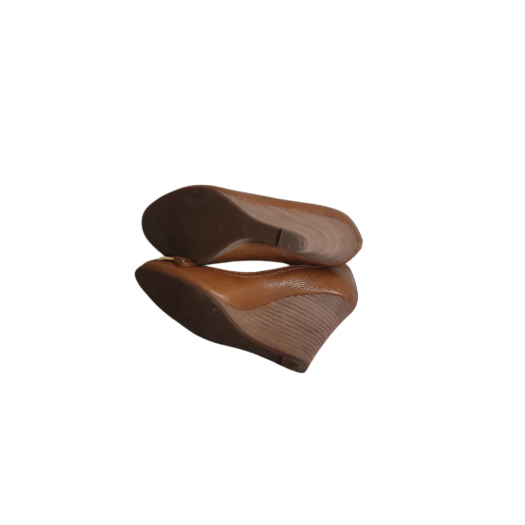 Tory Burch Tan Leather 'Amanda' High Peep-toe Wedges | Pre Loved |