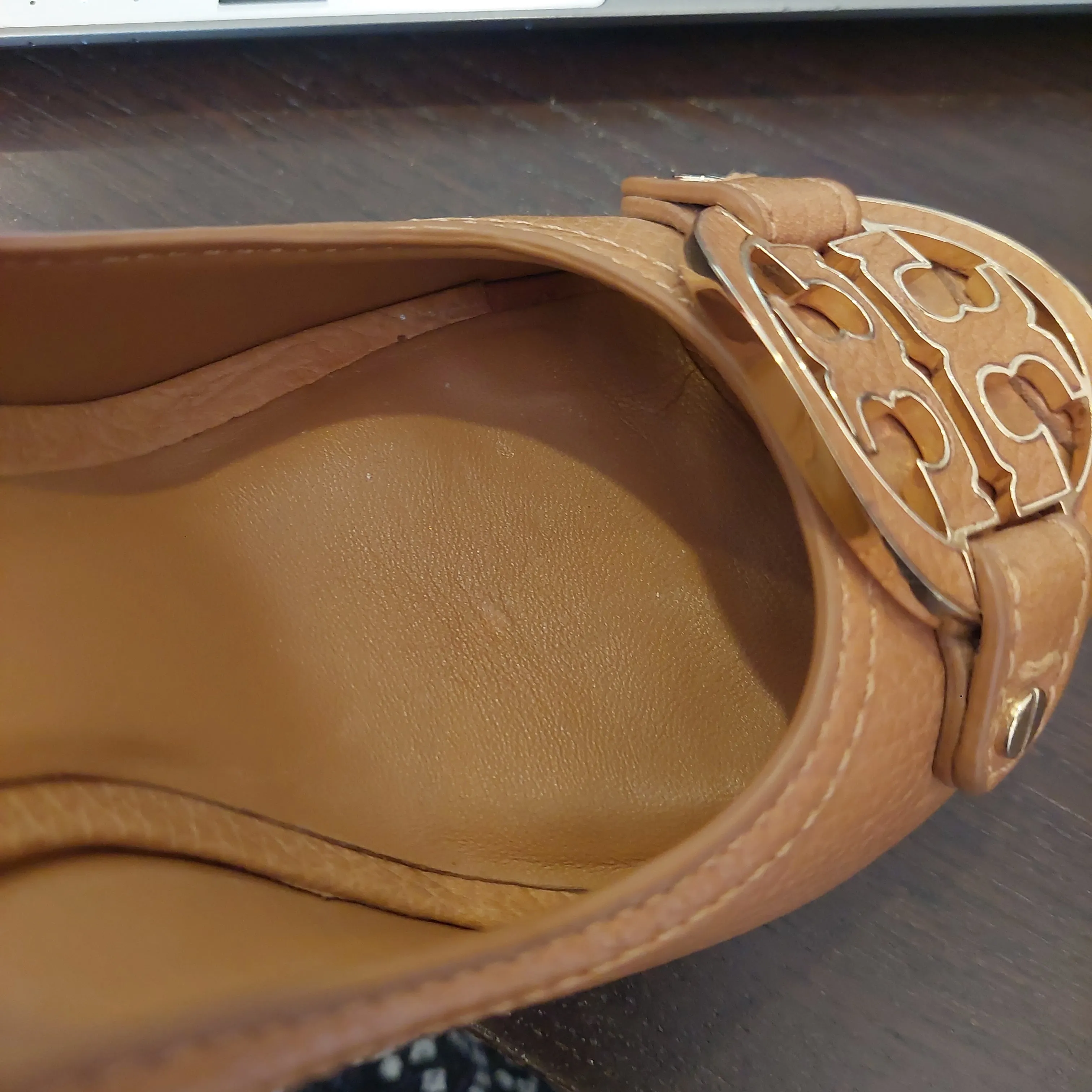 Tory Burch Tan Leather 'Amanda' High Peep-toe Wedges | Pre Loved |