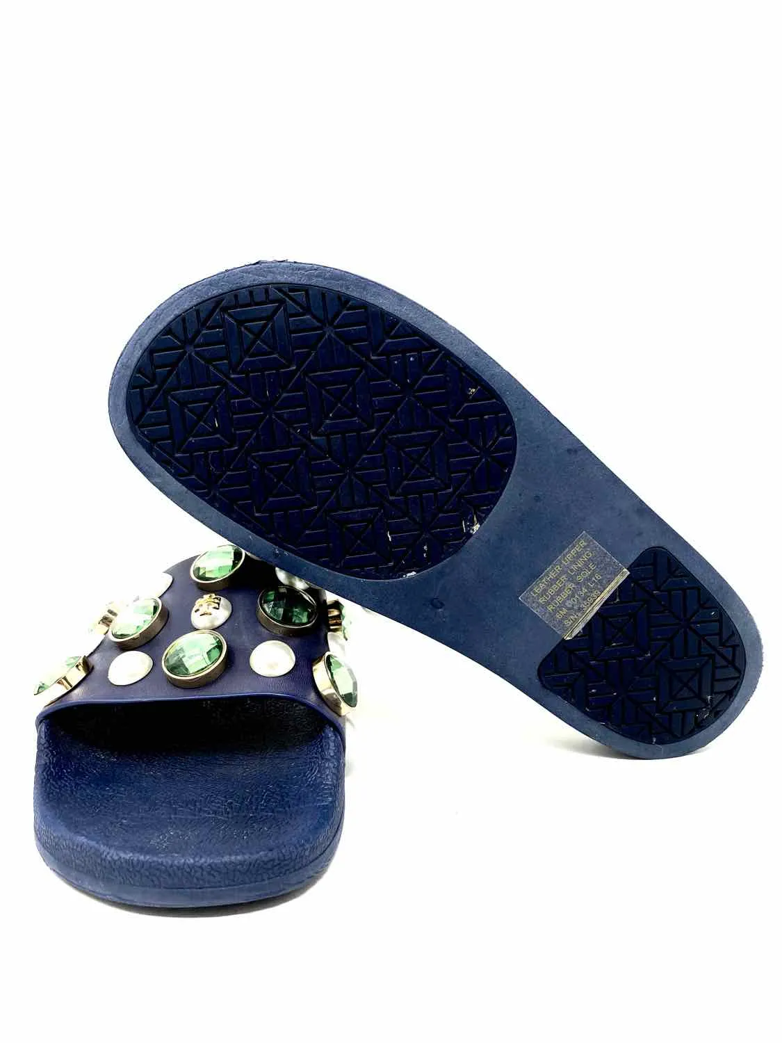 Tory Burch Vail Jeweled Women's Navy Slide Embelished Size 7 Sandals