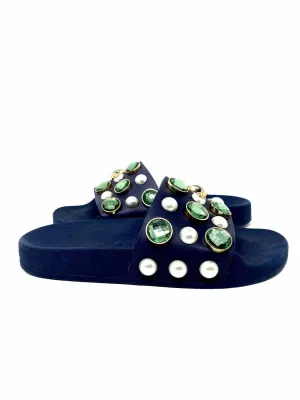 Tory Burch Vail Jeweled Women's Navy Slide Embelished Size 7 Sandals