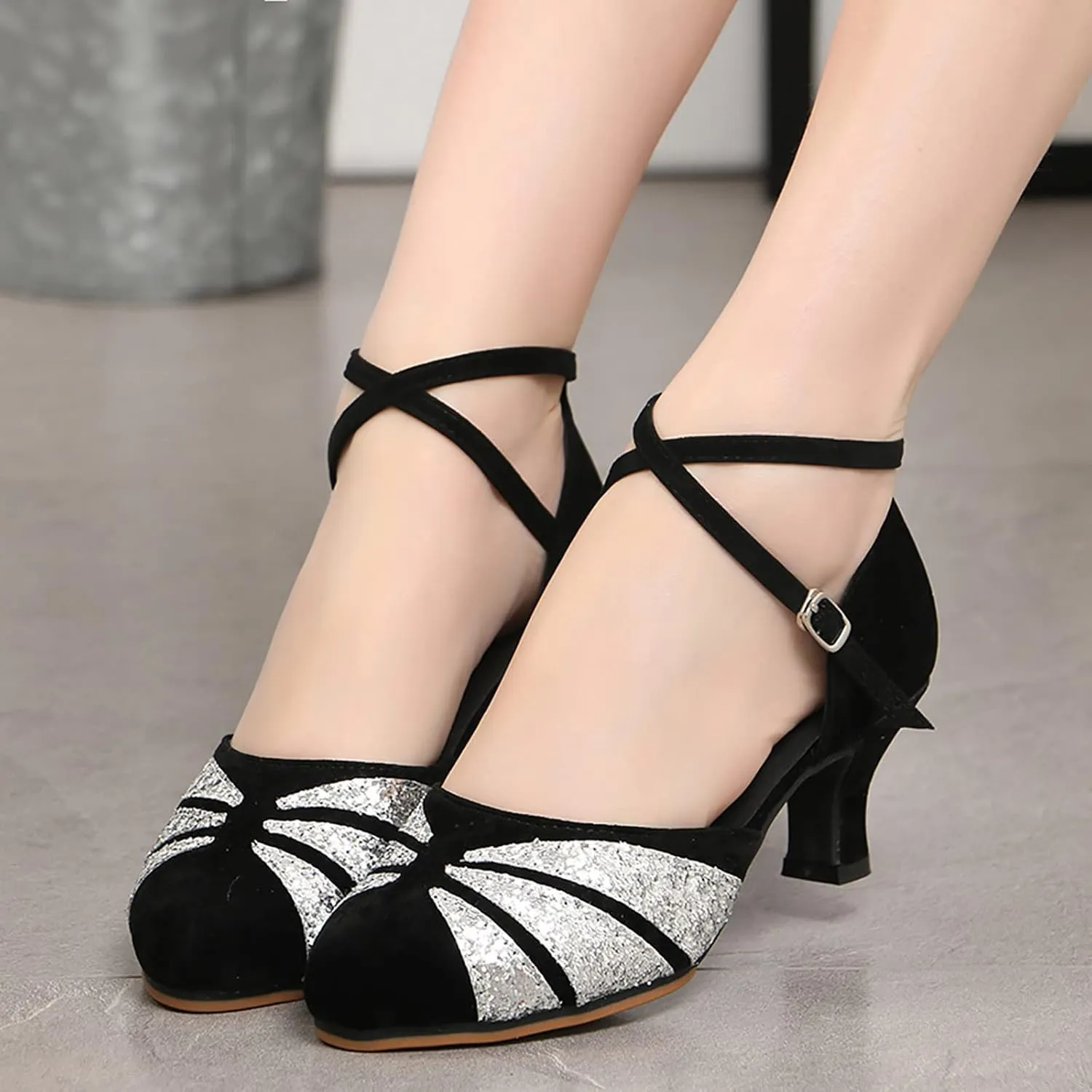 Women Rhinestone Ballroom Dance Shoes Latin Salsa Performance Dance Shoes Sandals for Women Size 7 (Silver, 8.5)